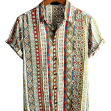Retro Short Sleeve Cotton Boho Shirt for Men