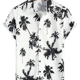 White Summer Short Sleeve Hawaiian Shirt with Tropical Pattern for Men