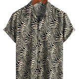 Summer Men's Vintage Tiger Pattern Shirt, Lightweight for Beach Vacations, Short Sleeve and Buttons