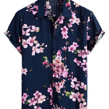 Short Sleeve Cotton Shirt with Floral Pattern for Men