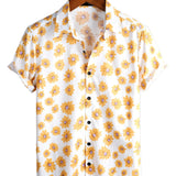 Men's Summer Short Sleeve Hawaiian Shirt in Blue with Daisy Flowers