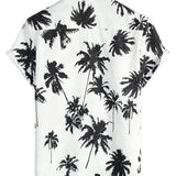 White Summer Short Sleeve Hawaiian Shirt with Tropical Pattern for Men