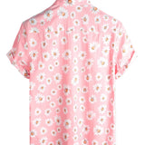 Men's Short Sleeve Cotton Hawaiian Shirt in Pink with Daisies