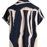 Men's Cotton Retro Striped Summer Shirt in Navy Blue with Short Sleeves and Buttons