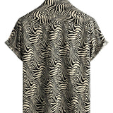 Summer Men's Vintage Tiger Pattern Shirt, Lightweight for Beach Vacations, Short Sleeve and Buttons