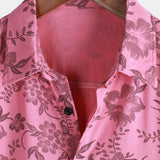 Men's Short Sleeve Hawaiian Shirt with Pink Flowers