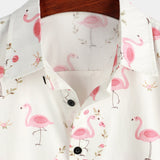 Men's Short Sleeve Cotton Shirt with Pink Flamingo Print