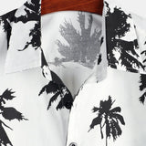 White Summer Short Sleeve Hawaiian Shirt with Tropical Pattern for Men