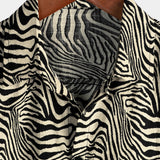 Summer Men's Vintage Tiger Pattern Shirt, Lightweight for Beach Vacations, Short Sleeve and Buttons