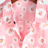Men's Short Sleeve Cotton Hawaiian Shirt in Pink with Daisies