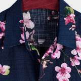 Short Sleeve Cotton Shirt with Floral Pattern for Men