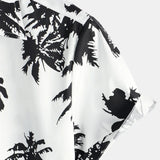 White Summer Short Sleeve Hawaiian Shirt with Tropical Pattern for Men