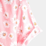 Men's Short Sleeve Cotton Hawaiian Shirt in Pink with Daisies