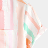 Men's Summer Cotton Shirt in Pink and White Vertical Stripes with Buttons and Pocket, Short Sleeve