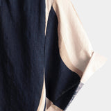 Men's Cotton Retro Striped Summer Shirt in Navy Blue with Short Sleeves and Buttons