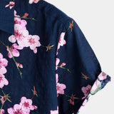 Short Sleeve Cotton Shirt with Floral Pattern for Men