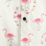 Men's Short Sleeve Cotton Shirt with Pink Flamingo Print