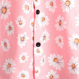 Men's Short Sleeve Cotton Hawaiian Shirt in Pink with Daisies