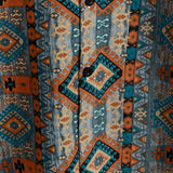 Short Sleeve Cotton Shirt with Buttons and 70s Aztec Pattern.