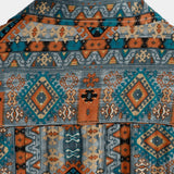 Short Sleeve Cotton Shirt with Buttons and 70s Aztec Pattern.
