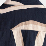 Men's Cotton Retro Striped Summer Shirt in Navy Blue with Short Sleeves and Buttons