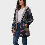 Aurora - Navy Coat with Floral Pattern