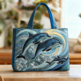 Shoulder Bag with Hand-Embroidered Dolphin Motif