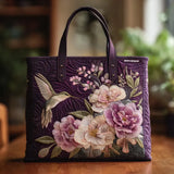 Purple Quilted Bag with Hummingbird and Orchid Design