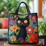 Charming Quilted Bag with Black Cat Design