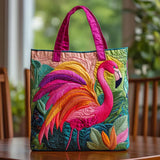 Quilted Shoulder Bag with Rainbow Flamingos