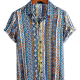 Retro Short Sleeve Cotton Boho Shirt for Men