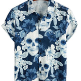Men's Short Sleeve Cotton Shirt with Pink Skull