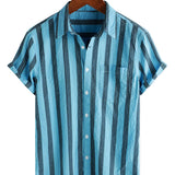 Men's Cotton Shirt with Pocket, Hawaiian Style, for Holidays, with Buttons and Short Sleeves