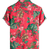 Cotton Short Sleeve Hawaiian Shirt with Red Flowers for Men