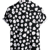 Black Short Sleeve Cotton Hawaii Shirt for Men