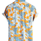 Short Sleeve Cotton Shirt with Tropical Leaf Pattern for Men