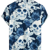 Short Sleeve Cotton Shirt with Skull and Rose Pattern for Men