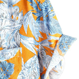 Short Sleeve Cotton Shirt with Tropical Leaf Pattern for Men