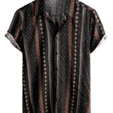70s Style Short Sleeve Cotton Western Shirt with Black Belt for Men