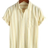 Men's Cotton Shirt with Pocket, Hawaiian Style, for Holidays, with Buttons and Short Sleeves