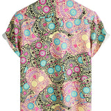 Men's Short Sleeve Cotton Shirt with Pink Skull