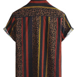 Men's Lion Patch Patterned Short Sleeve Shirt in Vertical Stripes for Summer Holidays
