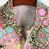 Men's Short Sleeve Cotton Shirt with Pink Skull