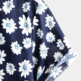Men's Short Sleeve Cotton Hawaiian Shirt in Navy Color with Daisies