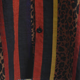 Men's Lion Patch Patterned Short Sleeve Shirt in Vertical Stripes for Summer Holidays