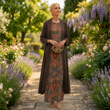 Daniela - Long floral patterned dress with a fitted vest