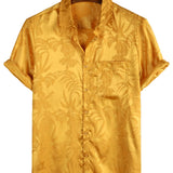 Men's Short Cotton Floral Shirt with Buttons, Summer Jacquard