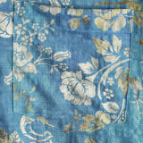 Short Sleeve Cotton Shirt with Blue Floral Pattern for Men