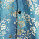 Short Sleeve Cotton Shirt with Blue Floral Pattern for Men