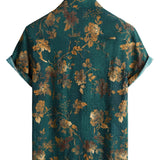 Vintage Cotton Hawaiian Shirt for Men, Button-Up, Short Sleeves, Green